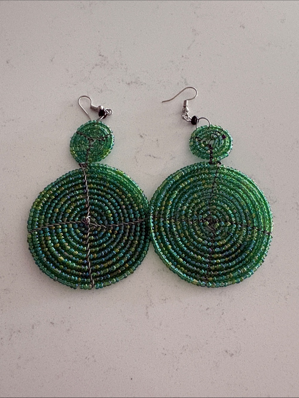 Green Beaded Disc Drop Earrings - Women Jewelry
